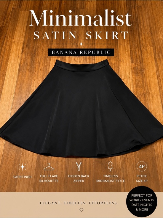 Banana Republic Dresses & Skirts - Banana Republic Black Satin Full Circle Skirt Size 4P Minimalist Chic